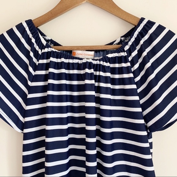 Jude Connally Striped Off Shoulder Top XS Jude Cloth Navy Blue White - Picture 2 of 7